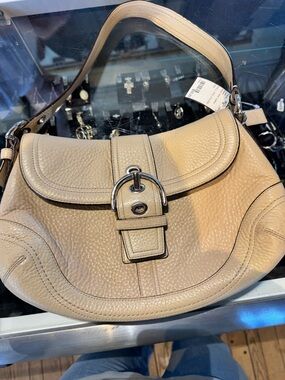 Coach Pebbled Leather Hobo Shoulder Bag in Beige